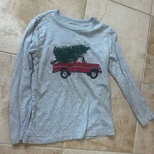 Size 6/7 Gray Long-Sleeve T-shirt with Red Pickup Truck & Christmas Tree